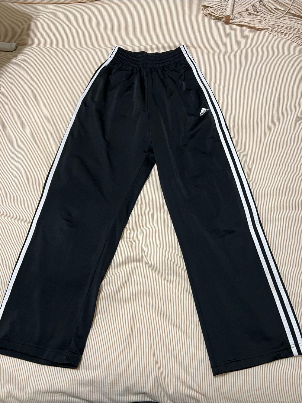 Adidas Juniors Black Track Pants with White Stripes